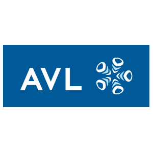 Ein AVL Logo. Die weiße Schrift befindet sich hierbei in einem dunkelblauen Kasten. Im Kasten neben der Schrift ist ein rundes Zeichenlogo zu erkennen.