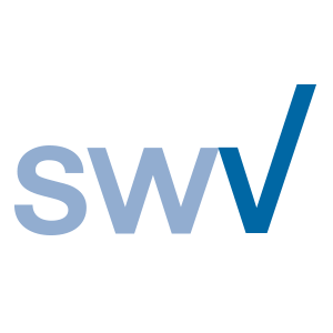 Ein blauer SWV Schriftzug, bei dem das "V" in einem dunkleren blau dargestellt ist als die beiden anderen Buchstaben.