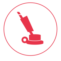Ein rotes Icon mit einem schmalen Außenkreis, in dem eine Eischeibenmaschine abgebildet ist.