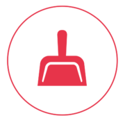 Ein rotes Icon mit einem schmalen Außenkreis, in dem eine roten Schaufel abgebildet ist.