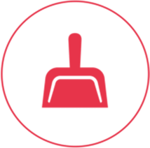 Ein rotes Icon mit einem schmalen Außenkreis, in dessen Mitte eine Schaufel abgebildet ist.